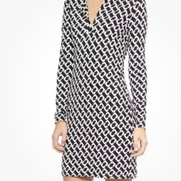 Diane Von Furstenberg DVF Reina 100% Silk V-Neck Retro Chain Link Dress Size 8 - Picture 15 of 15